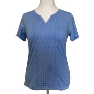 Karen Scott Women's Small Blue Top V-Neck Short Sleeve Shirt